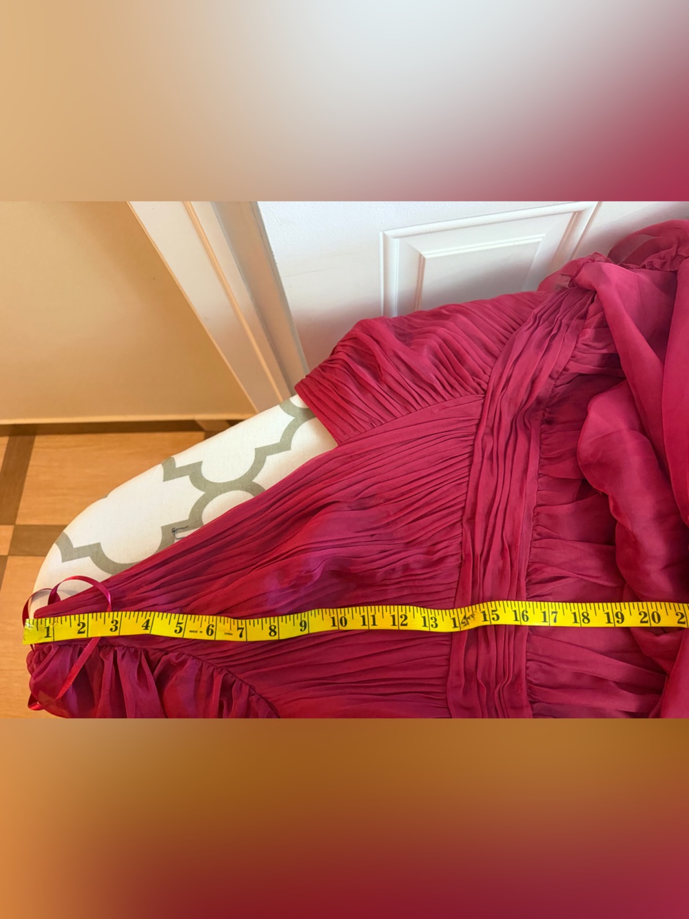 Mac Duggal Berry Ruffle Tiered Long Puff Sheer Sleeve A-Line Gown Size 16 NWT - Picture 5 of 16